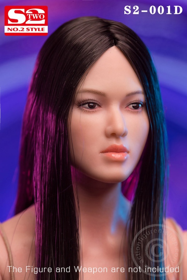 Asian Female Head - dark-brown long straight hair