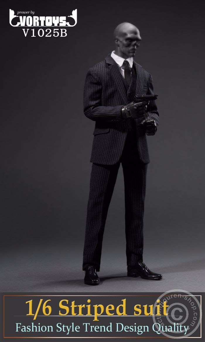 Men Striped Suit Set - black