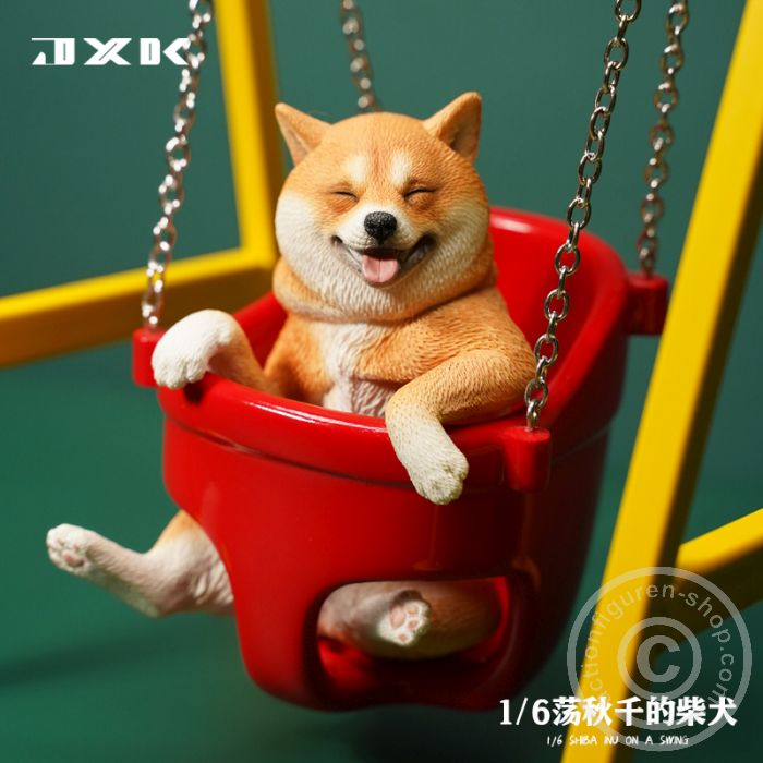 JxK118B1-03 Shiba Inu On A Swing - light-brown