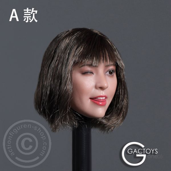 Female Head short black Hair - one closed Eye