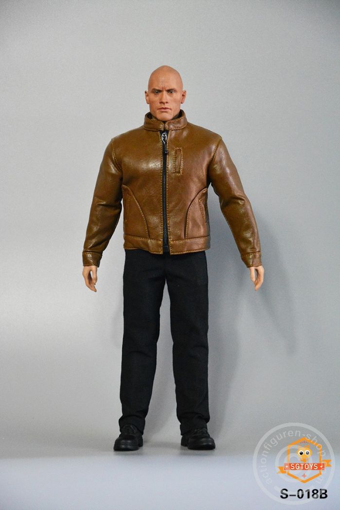 Strong Body Cloth & Leather Jacket Set - Brown
