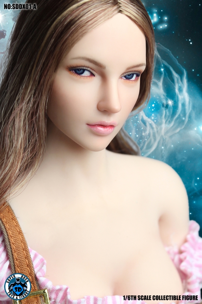 Kopf - bewegliche Augen - braune lange Haare