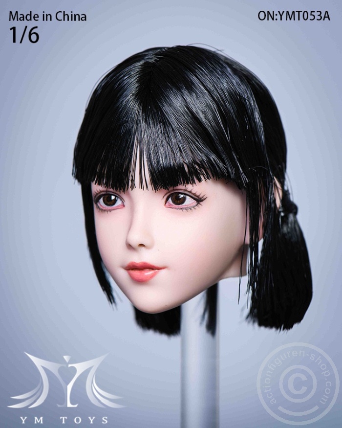 YMT053A-02 Female Head - black short Hair w/ 2 braids