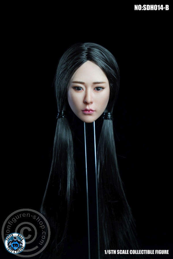 Female Head - schwarze Haare mit 2 langen Zöpfen