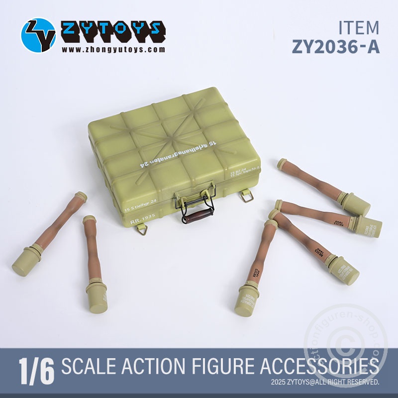 Handgranaten Packkasten Typ24 w/ 6 Stick-Grenades & 3 Detonators – sand color - in 1/6 scale Handgranaten Packkasten Typ24 w/ 6 Stick-Grenades & 3 Detonators – sand color - in 1/6 scale