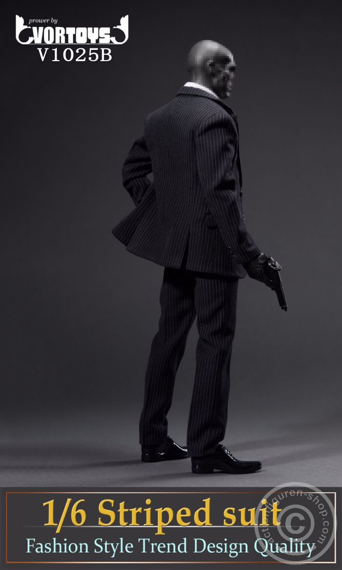 VT1025B-03 Men Striped Suit Set - black